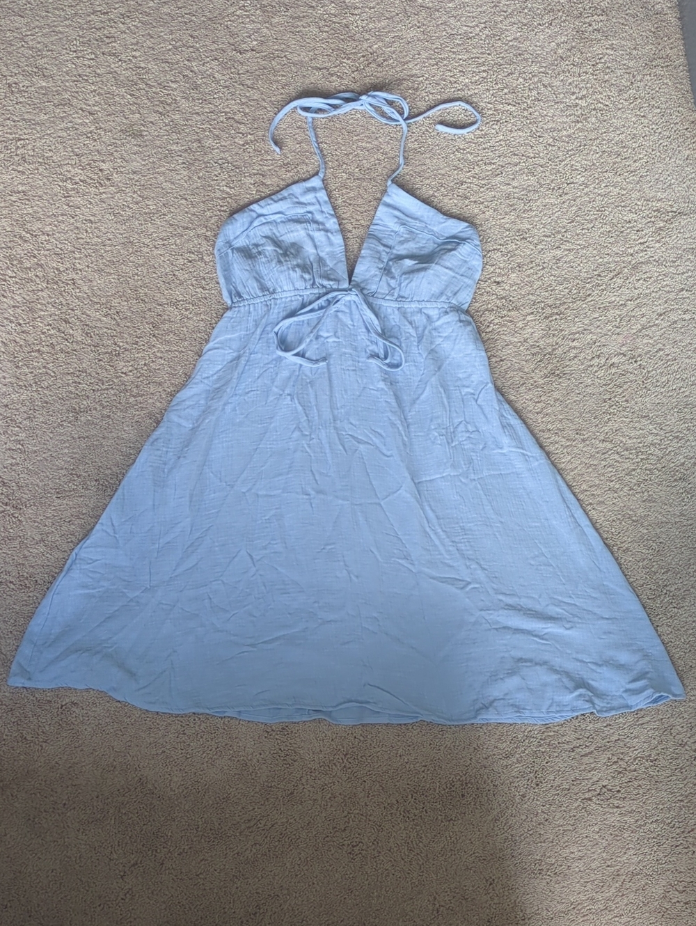 Cupshe Pale Blue Halter Mini Dress with Tie Front